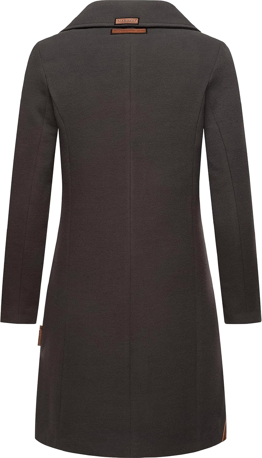 MARIKOO Damen Wintermantel Warmer Wollmantel lang Nanakoo XS-XXL S Anthrazit, S Anthrazit