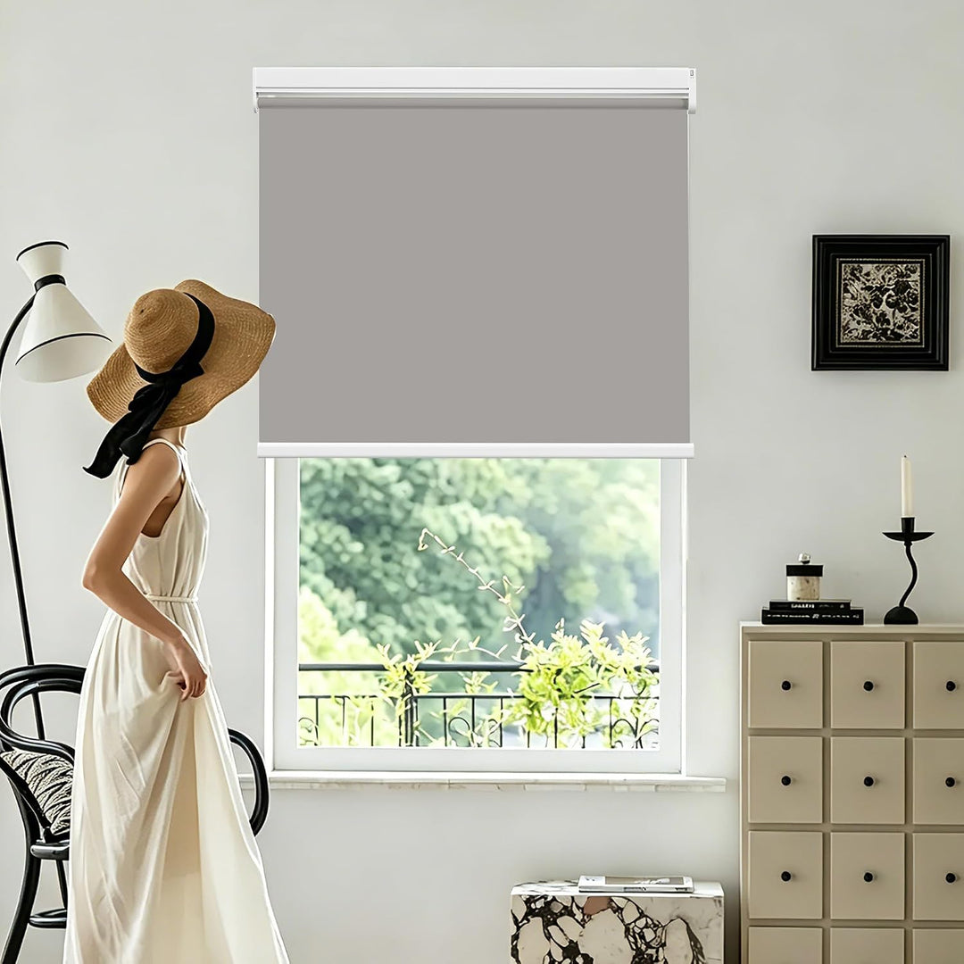 HOMEDEMO M100 Elektrische Rollos Verdunkelungsrollo mit Motor &amp; Fernbedienung, Grau 50x100cm(BxH), S