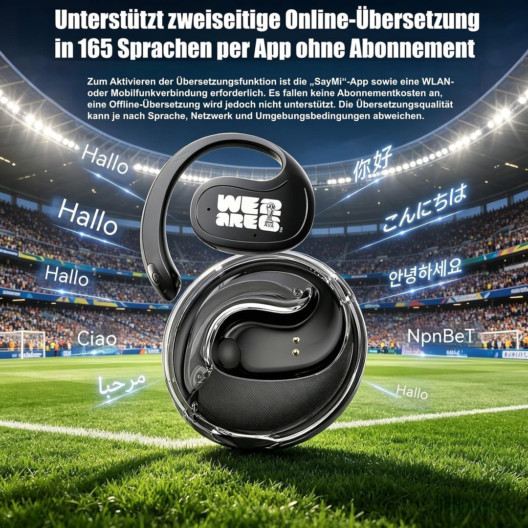 FIFA WM 2026 lizenzierte Open-Ear Bluetooth-Ohrhörer mit Ohrhaken, 165 Sprachen KI-Übersetzung per A