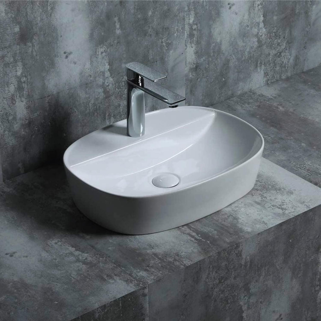 Starbath Plus - Keramik-Waschtisch - Ovale Form - Weiss - Mit Hahnloch - Masse 50 x 38 x 12 cm - Ide