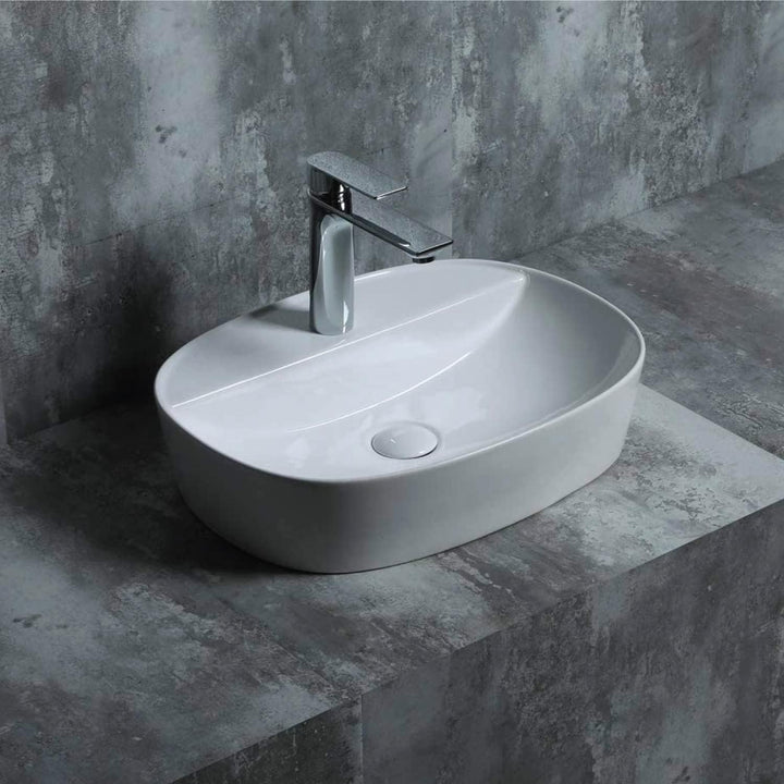 Starbath Plus - Keramik-Waschtisch - Ovale Form - Weiss - Mit Hahnloch - Masse 50 x 38 x 12 cm - Ide