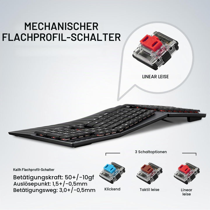 Perixx PERIBOARD-535 RD Ergonomische mechanische Tastatur in voller Grösse - Flache rote lineare Tas