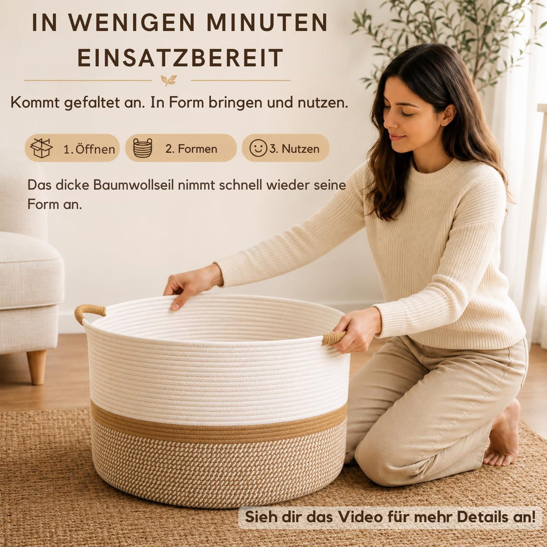 BELMIN Wäschekorb XL Ø50cm – Faltbarer Aufbewahrungskorb mit Griffen, Dekorativer Wäschesammler für