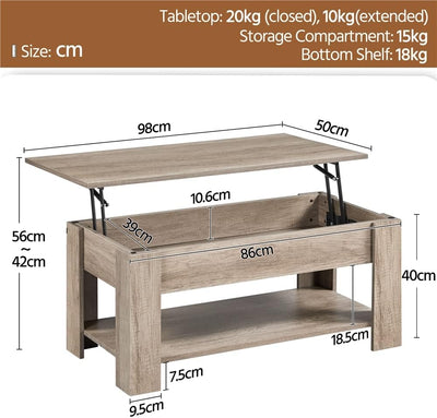 Yaheetech Couchtisch Kaffeetisch höhenverstellbar Wohnzimmertisch mit Ablagefach Sofatisch Beistellt