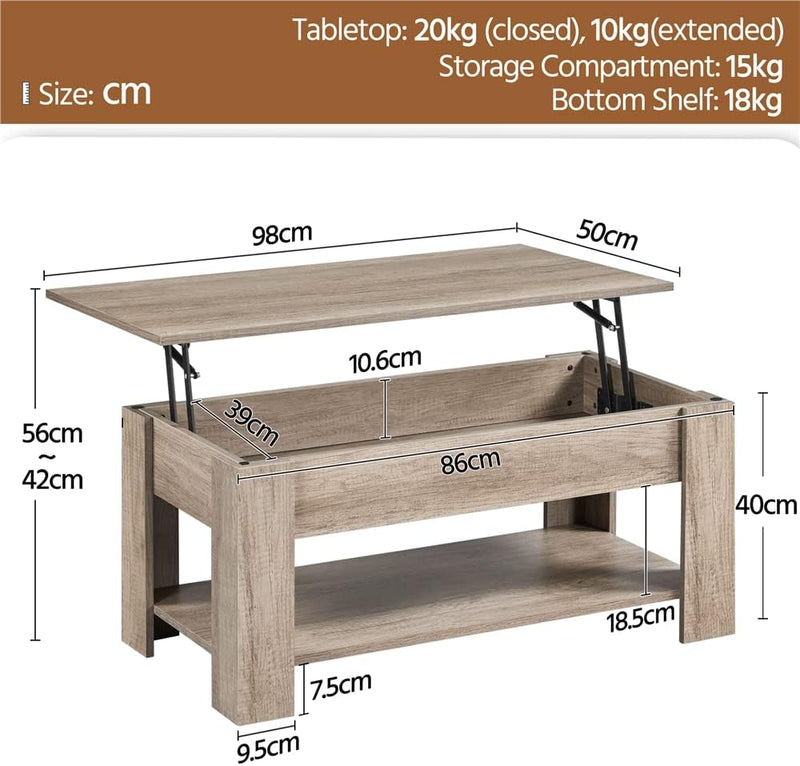 Yaheetech Couchtisch Kaffeetisch höhenverstellbar Wohnzimmertisch mit Ablagefach Sofatisch Beistellt