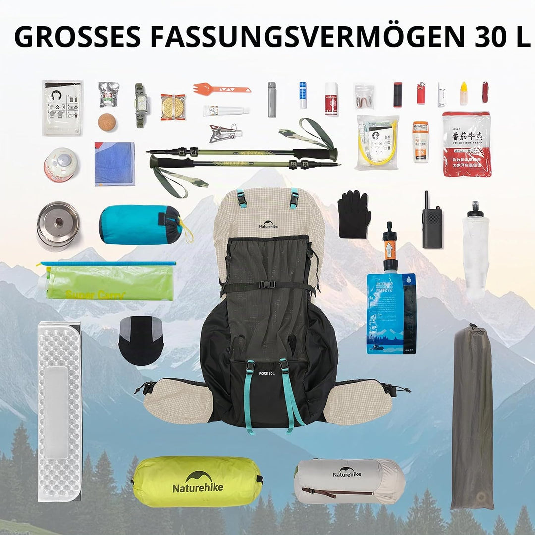 Naturehike Rock 2.0 Upgraded 30L Rucksack Interner Rahmen Wanderrucksack Herren Damen mit Regenhülle