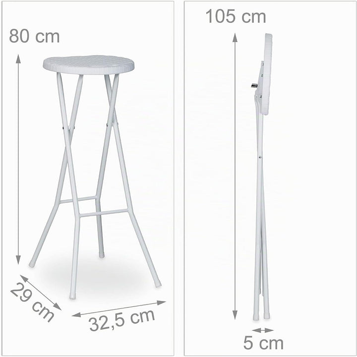 Relaxdays Barhocker klappbar BASTIAN 2er Set weiss, Wetterfest, Höhe 80 cm, Barstuhl Doppelpack, Kun