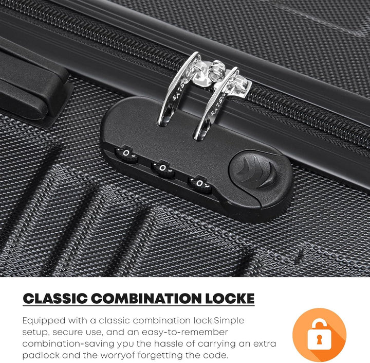 Koffer Suitcase M Schwarz, Trolley Reisekoffer, Kabinenkoffer Rollkoffer Handgepäck mit 4 Rollen 360