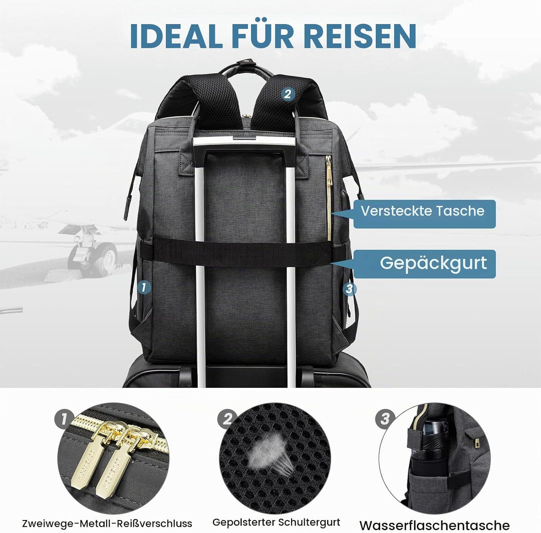 LOVEVOOK Rucksack Damen Schulrucksack, 15,6 Zoll Wasserdicht Laptoprucksack mit USB Ladeanschluss, R