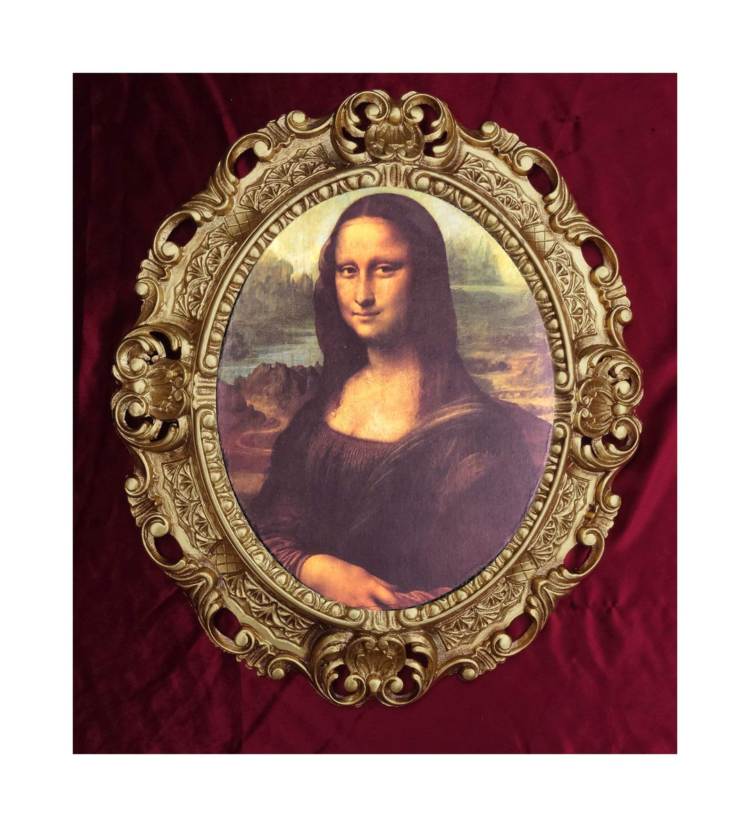 Mona Lisa Bild mit Barock Rahmen Wandbild von Leonardo da Vinci 45x38 cm Oval Kunstdrucke Gemälde Re