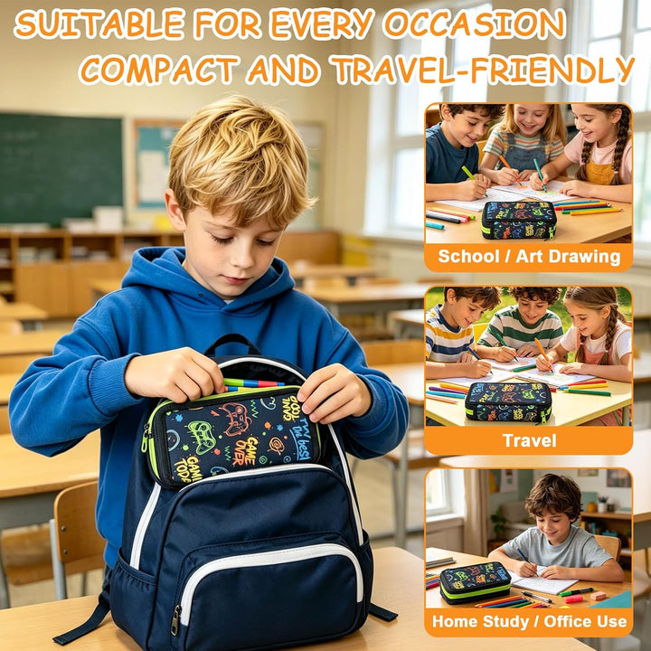 Federmäppchen Jungen 41 Teilig, 3 Fach Gaming Federtasche | Stiften, Textmarker, Radierer, Lineal Se