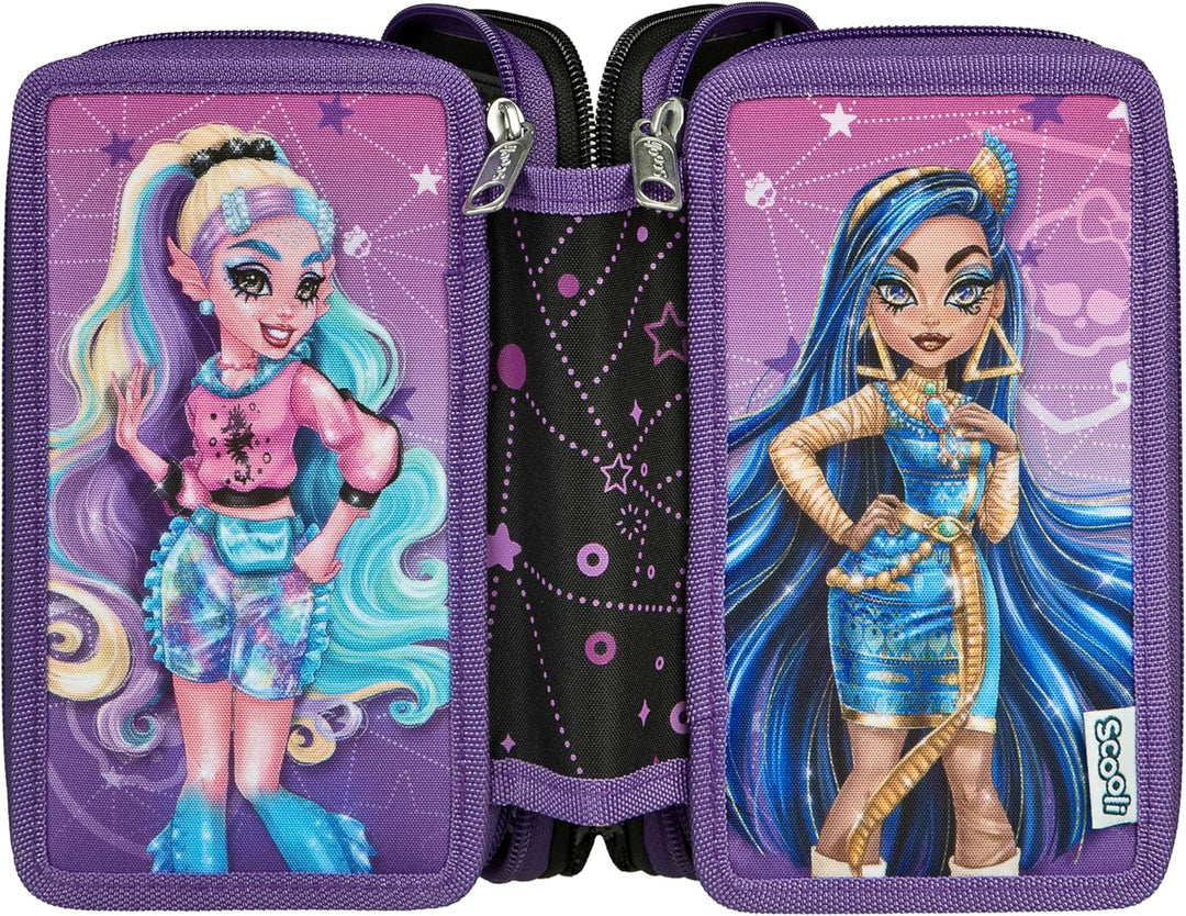 Scooli - Tripledecker Monster High - Gefülltes Schüleretui mit hochwertigen Stiften & Zubehör - Idea