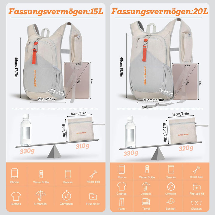 BECOJADDE 18L Wanderrucksack Herren Kleiner Rucksack Damen Leichter Daypack Tagesrucksack Faltbarer