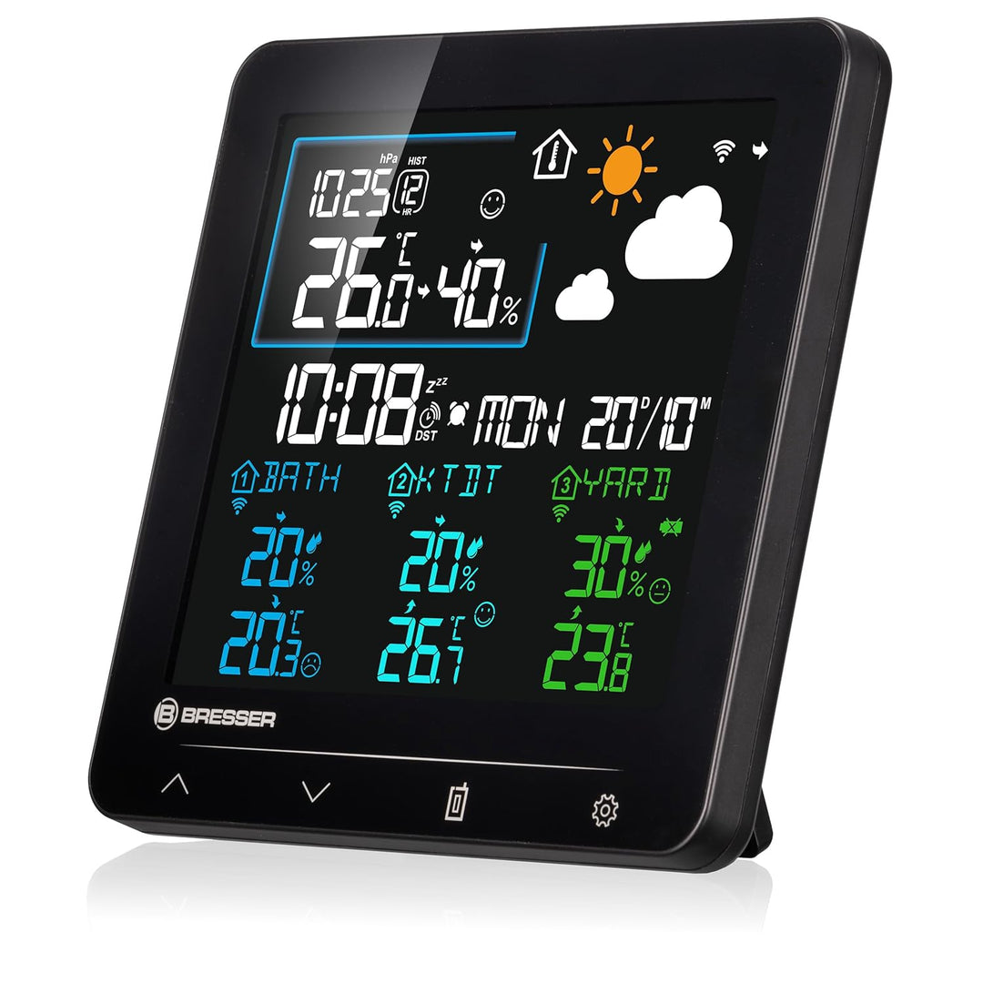 Bresser Quadro Individio Wetterstation NV mit 3 Aussensensoren, integriertem Thermo-Hygrometer, 4 Me