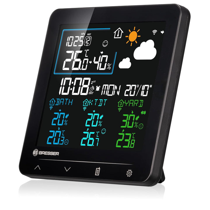 Bresser Quadro Individio Wetterstation NV mit 3 Aussensensoren, integriertem Thermo-Hygrometer, 4 Me