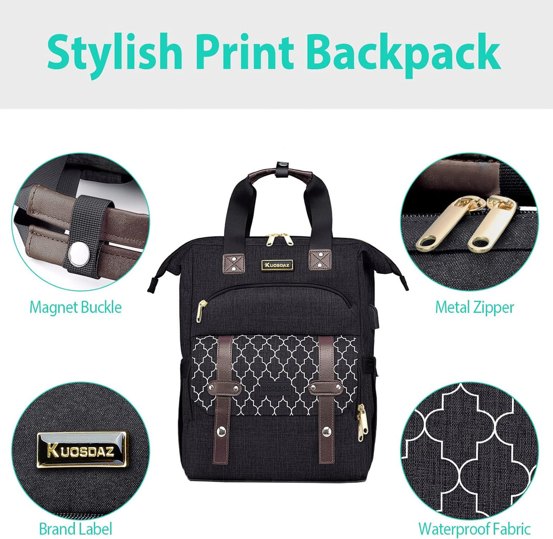Kuosdaz Rucksack Damen, Schulrucksack Mädchen Teenager mit USB Ladeanschluss & Laptopfach, 15,6 Zoll