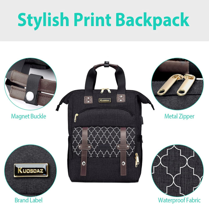 Kuosdaz Rucksack Damen, Schulrucksack Mädchen Teenager mit USB Ladeanschluss & Laptopfach, 15,6 Zoll