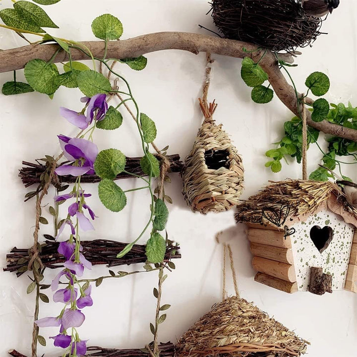 2 Stück Gras Bird Nest, Vogelhaus Vogelnest, Handgewebte Vogelhäuser, Kolibri-Haus für Draussen Aufh