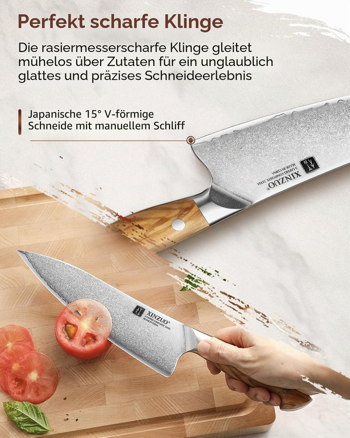 XINZUO 3 Schichten Verbundstahl 21cm Kochmesser Profi scharfe Küchen Chefmesser 10Cr15CoMoV-Stahlker