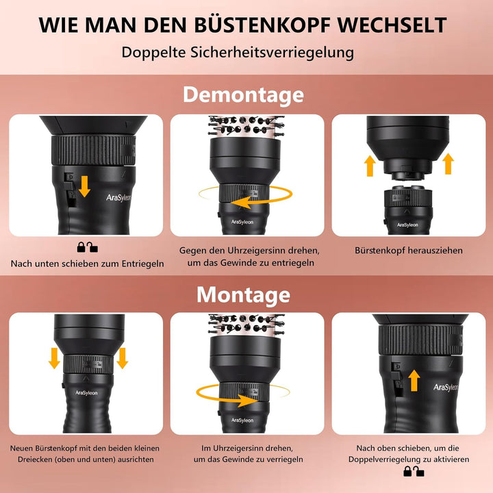 AraSyleon 3-in-1 Wärmebürste Set, Elektrische Haarbürste mit 3 Aufsätzen (32/38/45mm), Thermobürste