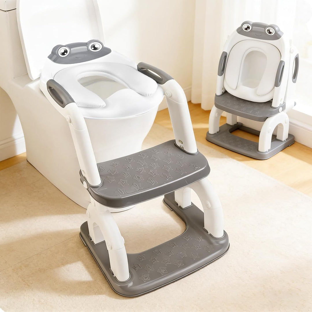 Toilettensitz Kinder WC Toilettentrainer mit Treppe 8 Einstellbare Höhen Tritthocker für Kloaufsatz