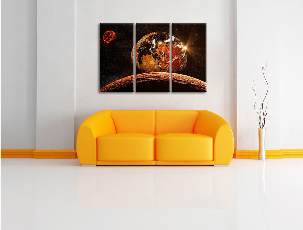 Pixxprint Rote Planeten in der Galaxie als Leinwandbild/Grösse: 3 Teilig (120x80) / Wandbild/Kunstdr