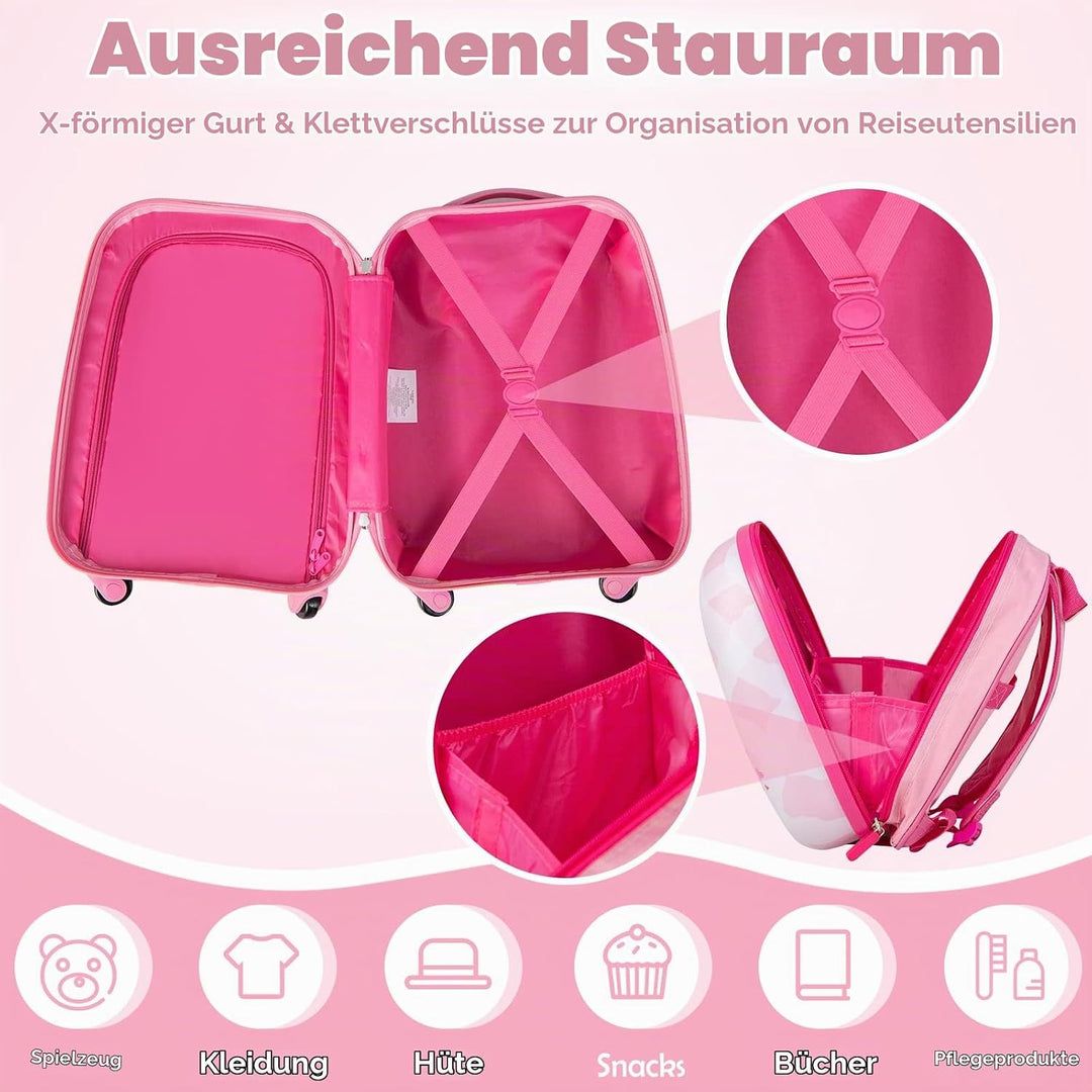 RELAX4LIFE Kinderkoffer mit Rollen, 2 TLG Kinder Kofferset, Koffer(16 inch) + Rucksack(12 inch), Rei