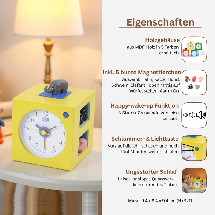 KOOKOO KidsAlarm gelb, Kinderwecker mit 5 Bauernhoftieren und echten Aufnahmen, Gelb