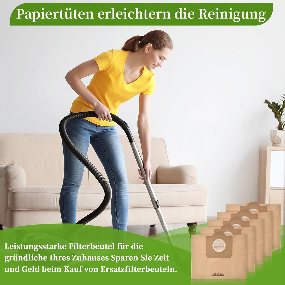 15 Stück Papierfilterbeutel für Kärcher 6.959-130.0, WD3 Staubsaugerbeutel Papier Filtertüten Beutel