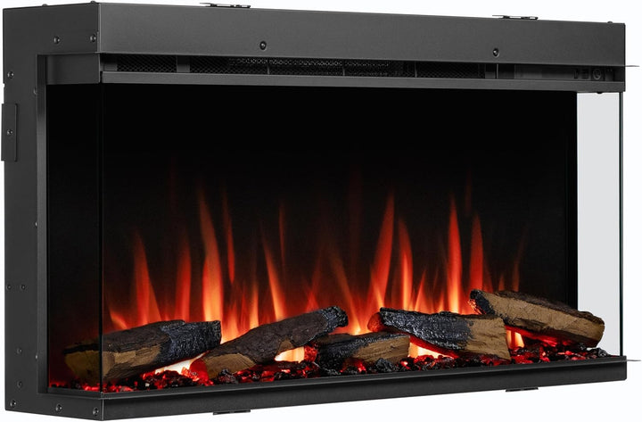 CrownFlame Athena 36" Elektrokamin - Elektrischer Einbaukamin mit Heizung - realistischer 3D-Flammen