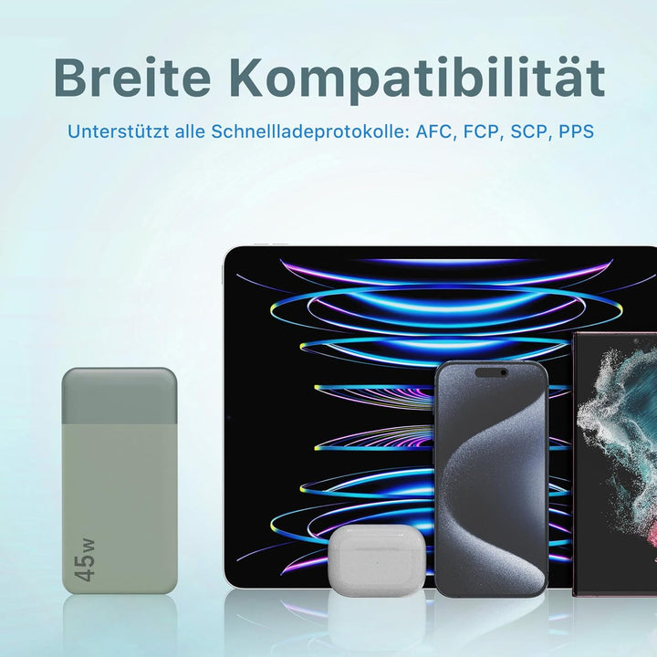 NOBIS Power Bank, Powerbank 20000mAh, 45W Externe Handyakkus Schnellladen, Externer Akku mit C zu C