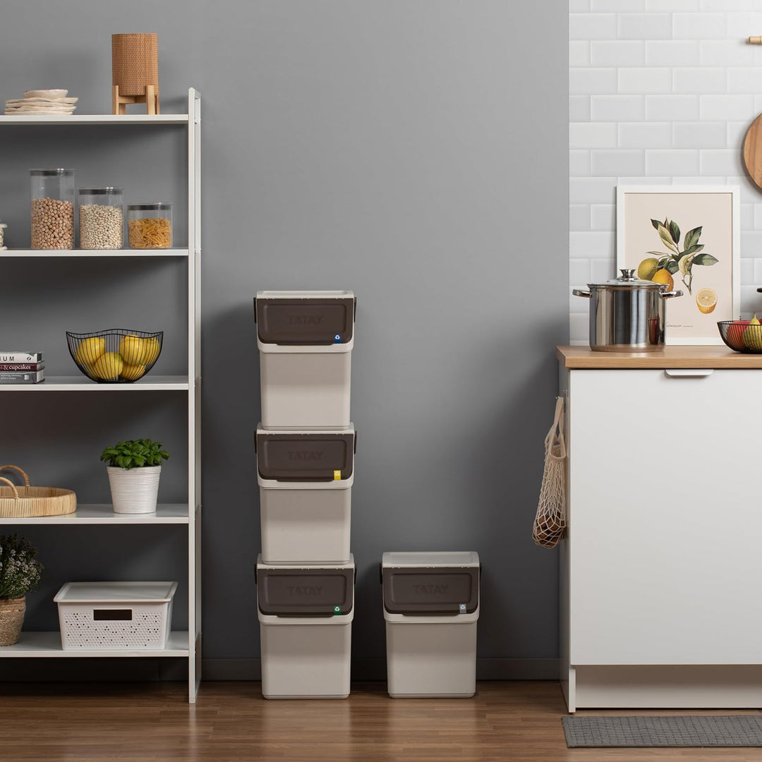 TATAY Mülltrennsystem Easy Waste 20L | 4er Set Recycling Behälter | Modular und Stapelbar | Deckel m