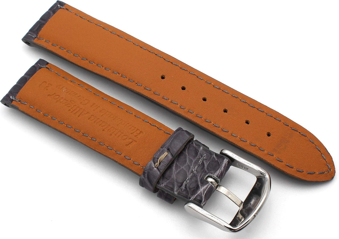 20mm XS Damenlänge Echt Alligator Vintage hangemacht in Deutschland Uhrenarmband Grau