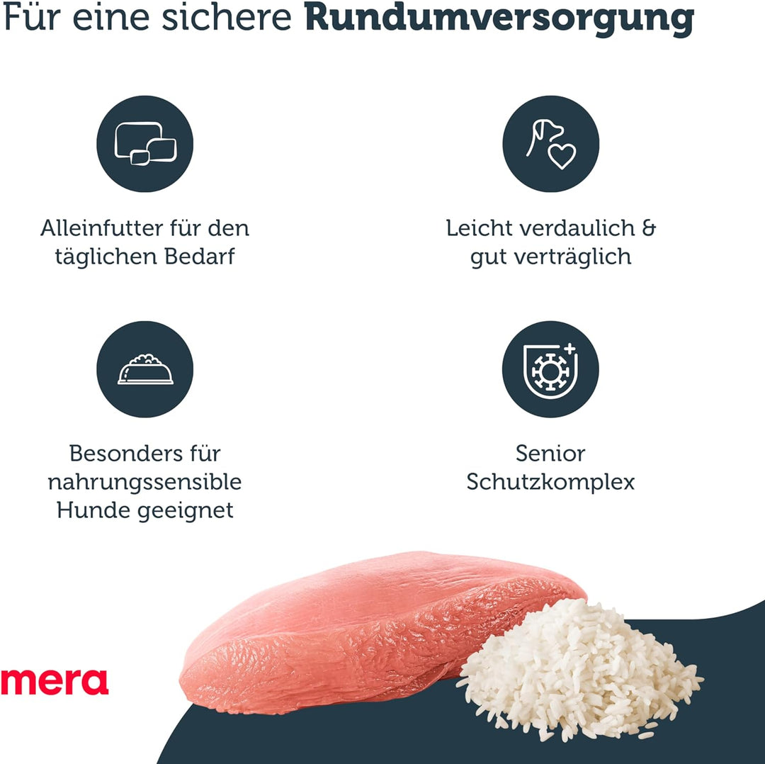 MERA Pure Sensitive Senior Truthahn und Reis Hundefutter – Trockenfutter für die tägliche Ernährung