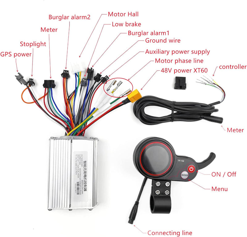 BuyWeek Elektroroller Controller Kit, 20A 48V E-Scooter Motor Controller Elektromotorsteuerung mit T