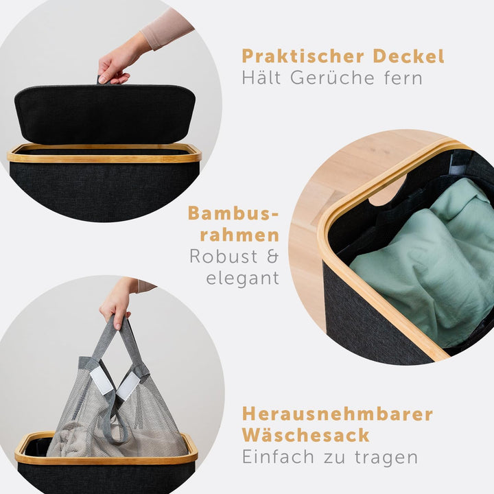 Blumtal Wäschesammler 140 L - Wäschekorb 2 Fächer mit herausnehmbarem Wäschesäcken - Pfandflaschen A