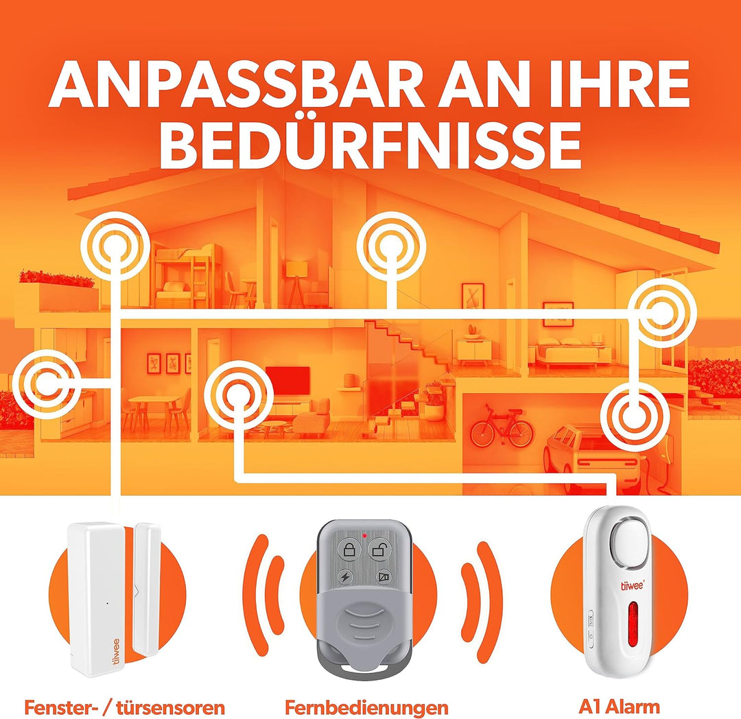 tiiwee A1 Alarmanlage fürs Haus - Fensteralarm Türalarm mit Fernbedienung - Alarmanlage Wohnung, mit