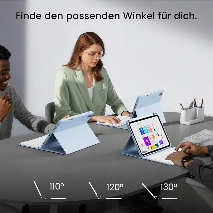 Hülle mit Tastatur für iPad 11/10 Generation mit Stifthalter, Magnetisch Abnehmbare Kabellose Blueto