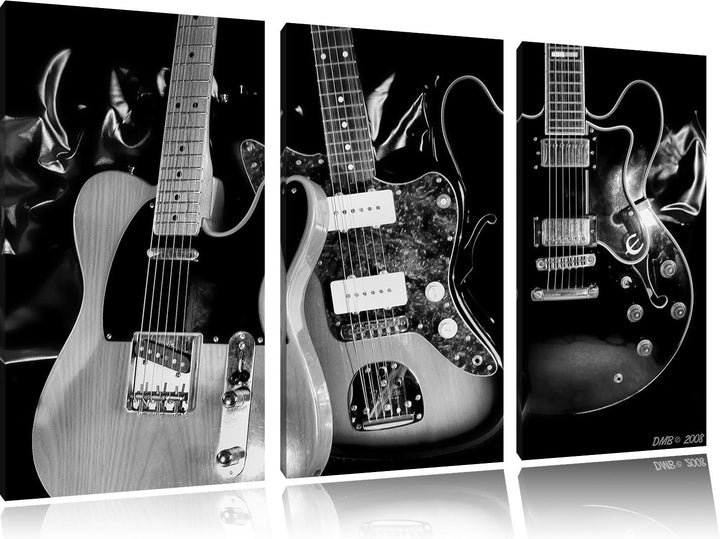 Pixxprint Monocrome, Elegante E-Gitarren 3-Teiler Leinwandbild 120x80 Bild auf Leinwand