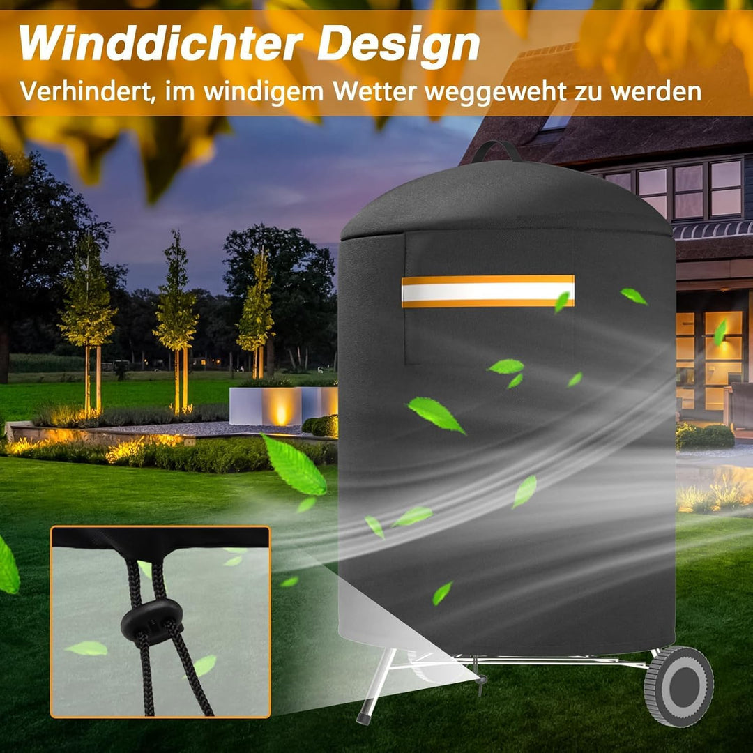 EVRBUL Robuste 420D Grill-BBQ-Abdeckung, Runde Raucher-Schutzhülle mit tragbarem Griff und Lüftung –