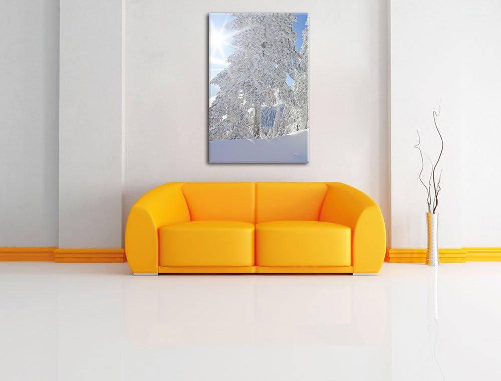 Winterlandschaft Bäume, Format: 100x70 auf Leinwand, XXL riesige Bilder fertig gerahmt mit Keilrahme