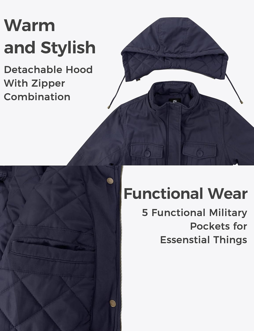 Wantdo Damen Klassische Baumwoll Jacke Warmer Fleece Mantel Winter Outdoor Parka Jacke Mittellanger