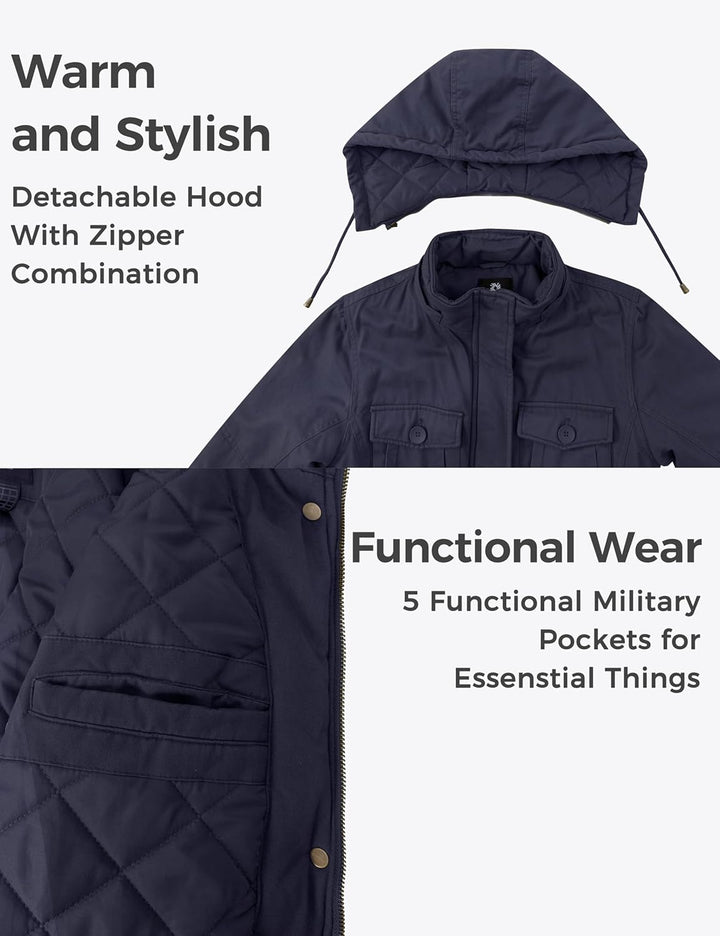 Wantdo Damen Klassische Baumwoll Jacke Warmer Fleece Mantel Winter Outdoor Parka Jacke Mittellanger