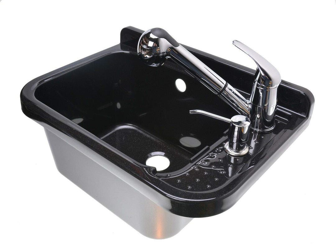 Set Ausgussbecken 50cm Waschbecken Schwarz inkl. Ausziehbare Einhandmischer
