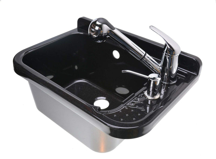 Set Ausgussbecken 50cm Waschbecken Schwarz inkl. Ausziehbare Einhandmischer