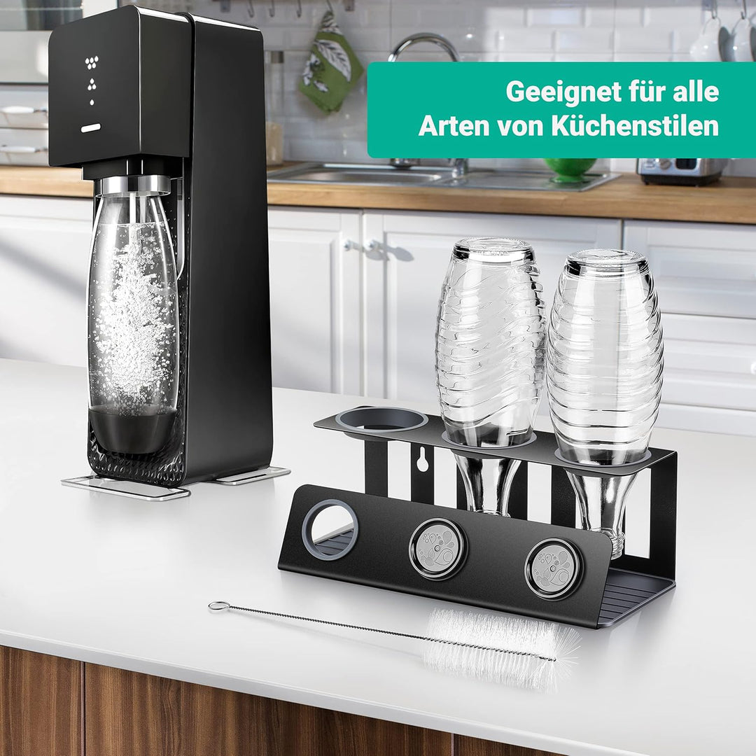 vinlley Flaschenhalter für Sodastream 3er Abtropfhalter mit Herausnehmbare Abtropfwanne und Deckelha