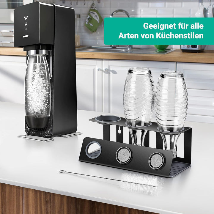 vinlley Flaschenhalter für Sodastream 3er Abtropfhalter mit Herausnehmbare Abtropfwanne und Deckelha