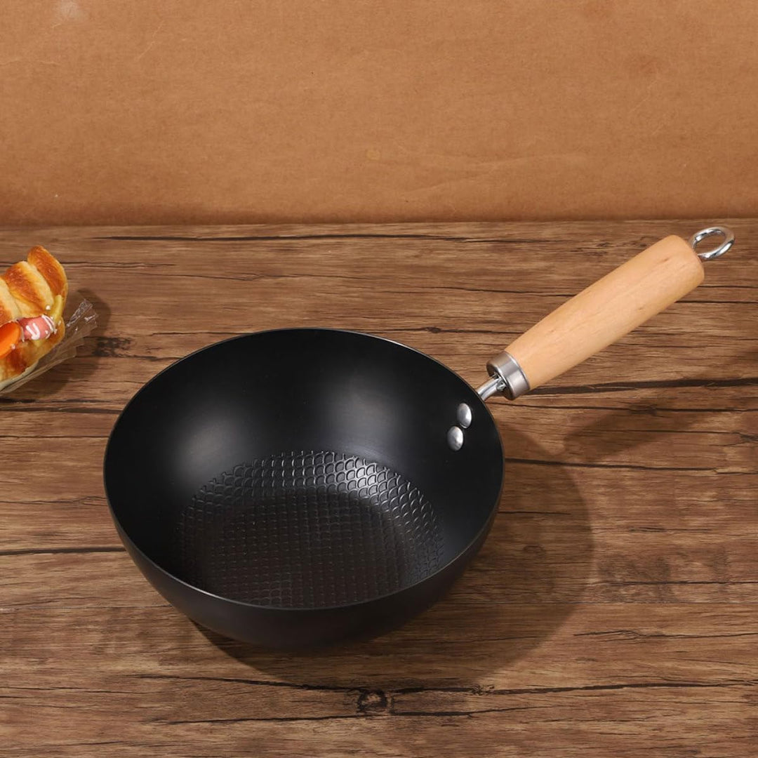 Sewroro Antihaft Bratpfanne Gusseisen 20cm Kleiner Wok ohne Beschichtung Hitzebeständiger Griff für