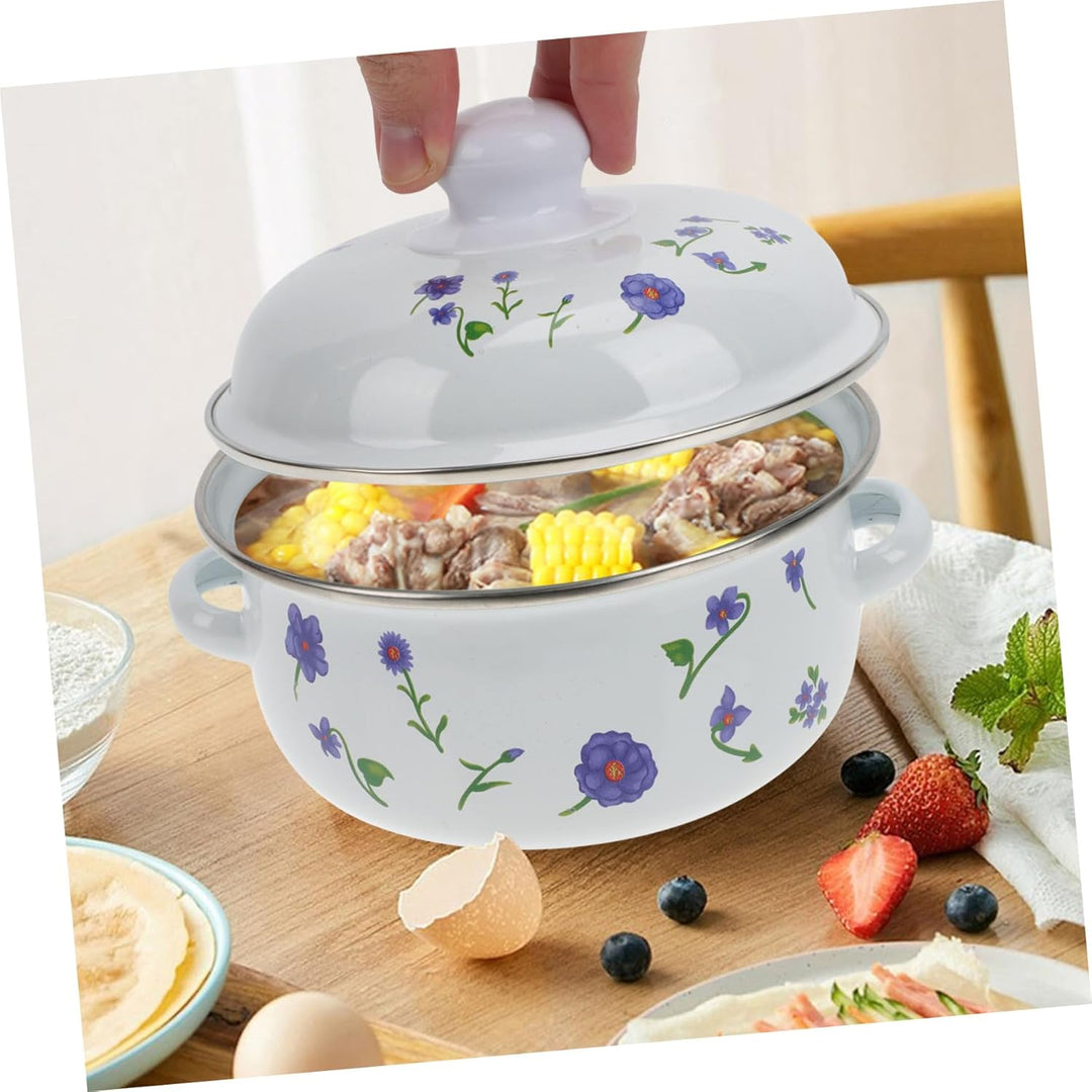 SECFOU Emaille Suppentopf mit Zwei Griffen Energiesparender Kochtopf für Suppe Porridge und Nudeln R
