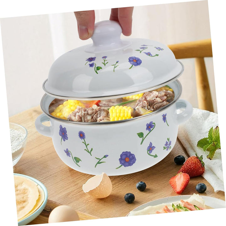 SECFOU Emaille Suppentopf mit Zwei Griffen Energiesparender Kochtopf für Suppe Porridge und Nudeln R